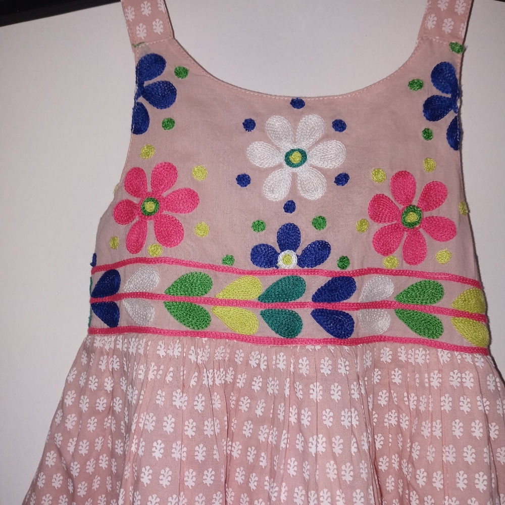 Cheeni Peach/Pink color Sleeveless Straps Button Hand Embroidery Blouse Dress 2T